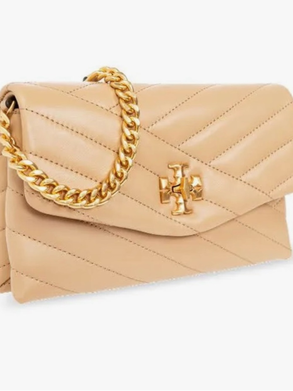 Tory Burch Kira quilted Leather Chain Crossbody with Gold Logo